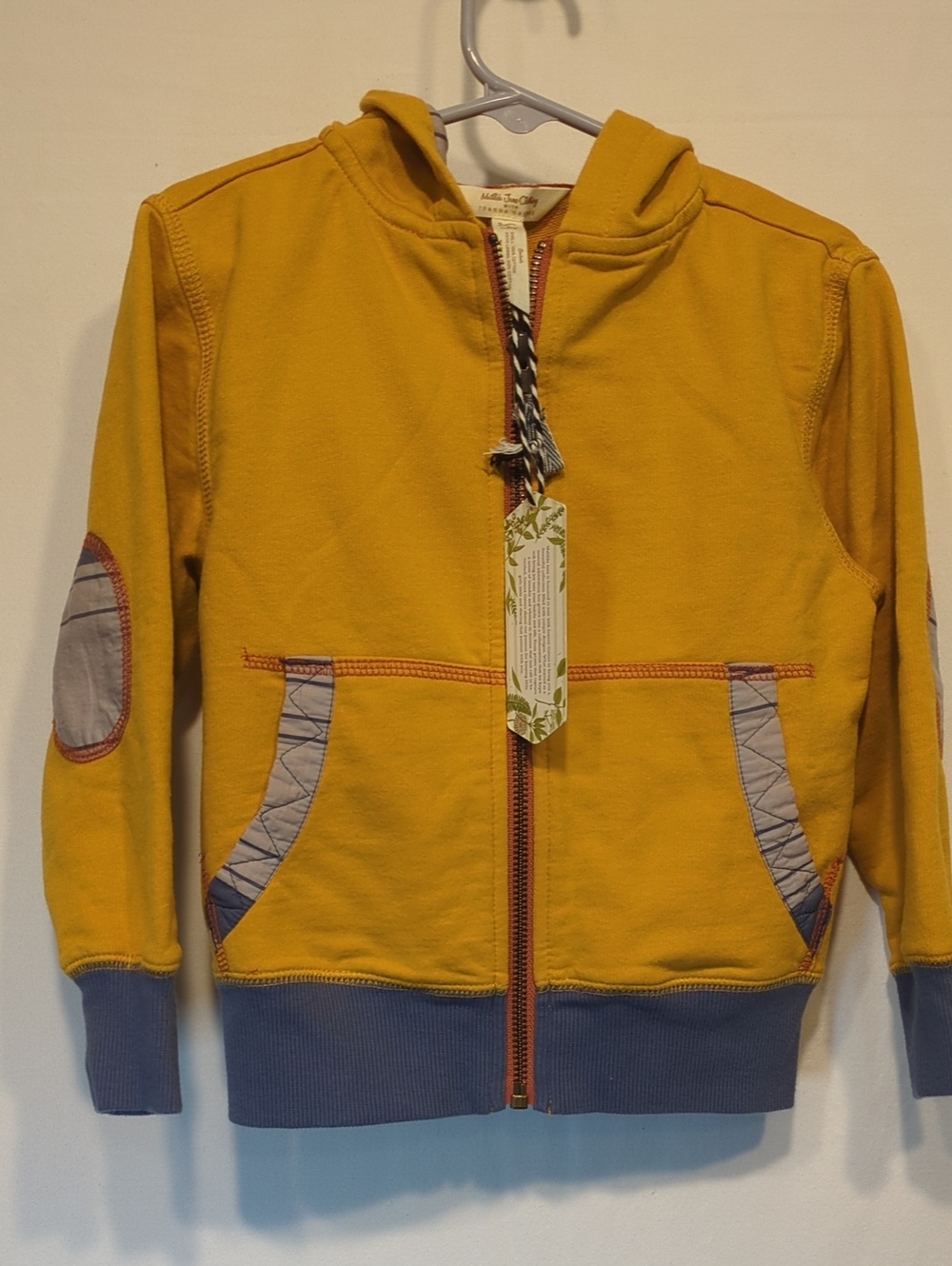 Matilda Jane Mustard Yellow Hooded Zip Sweatshirt with Blue Trim